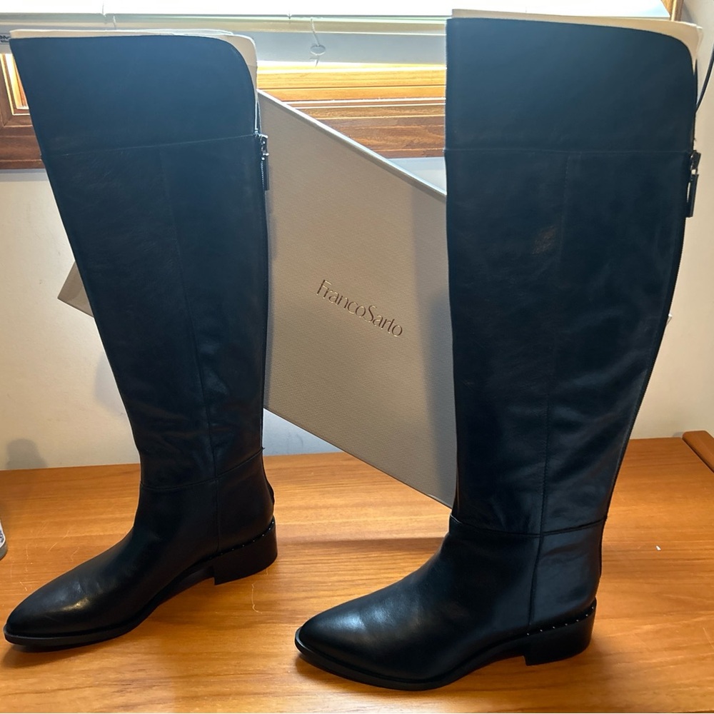 NEW IN BOX Franco Sarto Daya Tall Black Leather Boots SZ  8 1/2 - Picture 7 of 15